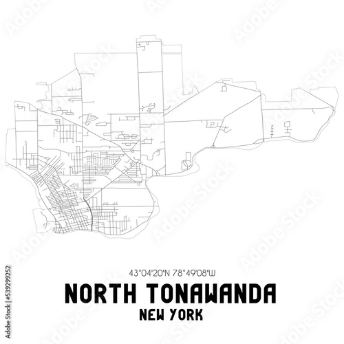 North Tonawanda New York. US street map with black and white lines.