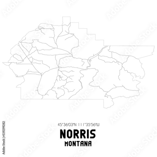 Norris Montana. US street map with black and white lines.