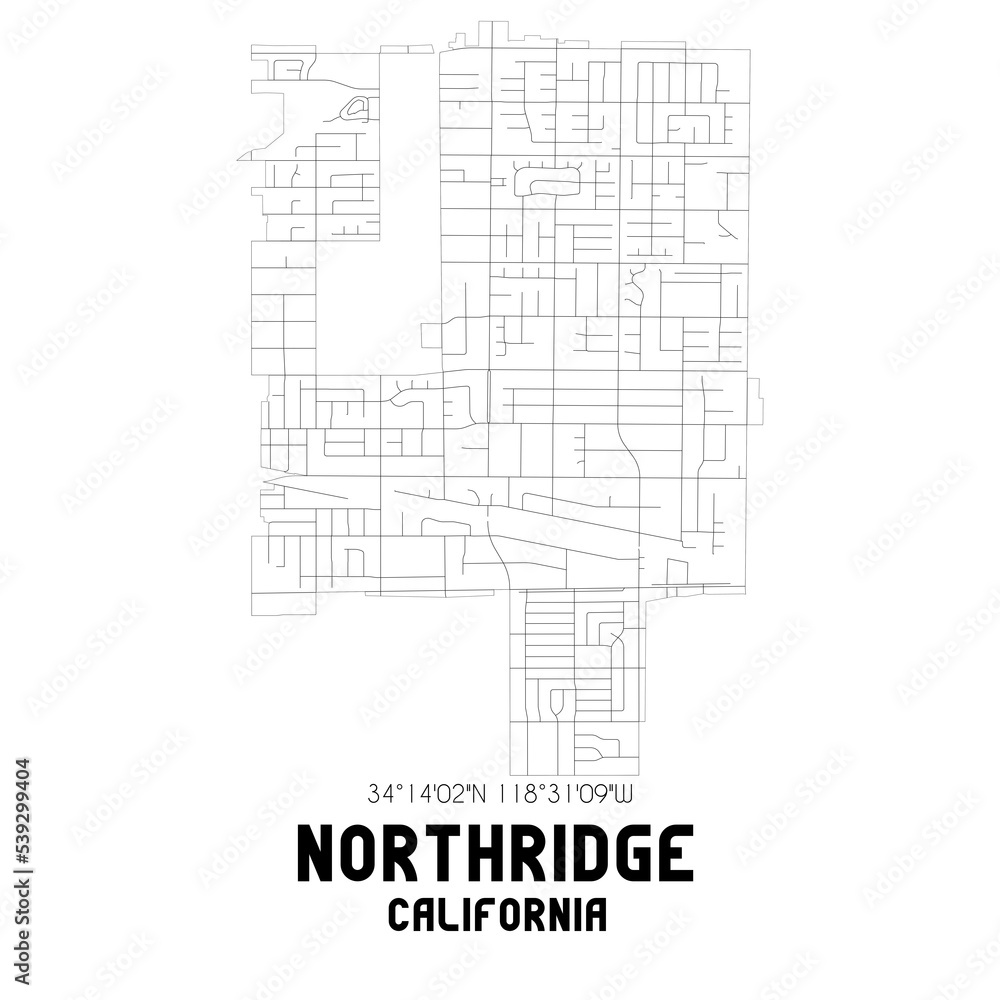 Northridge California. US street map with black and white lines. Stock Illustration Adobe Stock