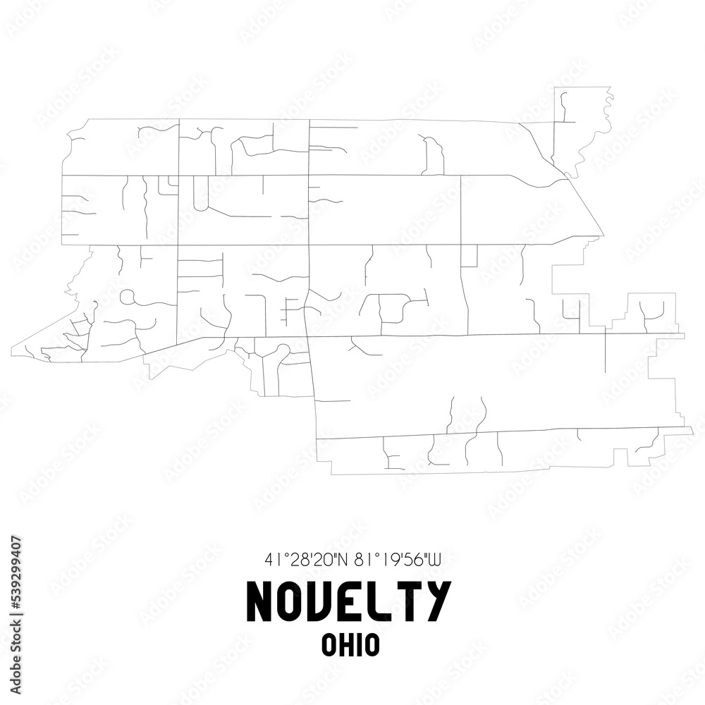 Novelty Ohio. US street map with black and white lines.