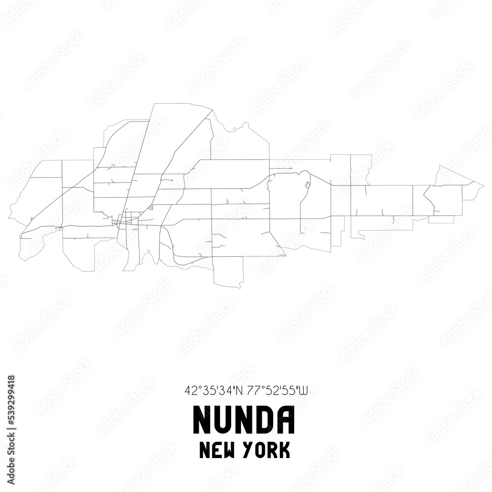 Nunda New York. US street map with black and white lines.