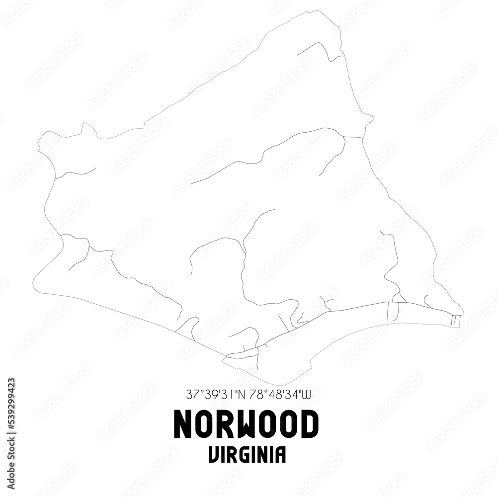 Norwood Virginia. US street map with black and white lines.