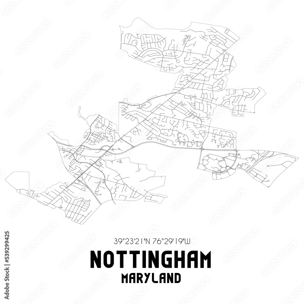 Nottingham Maryland. US street map with black and white lines.