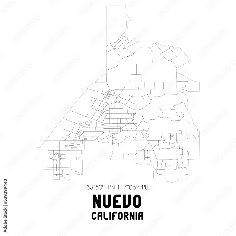 Nuevo California. US street map with black and white lines.