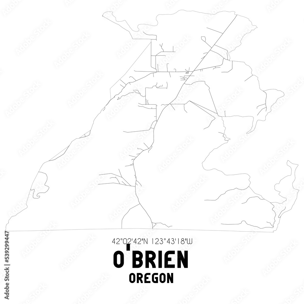 O'Brien Oregon. US street map with black and white lines.