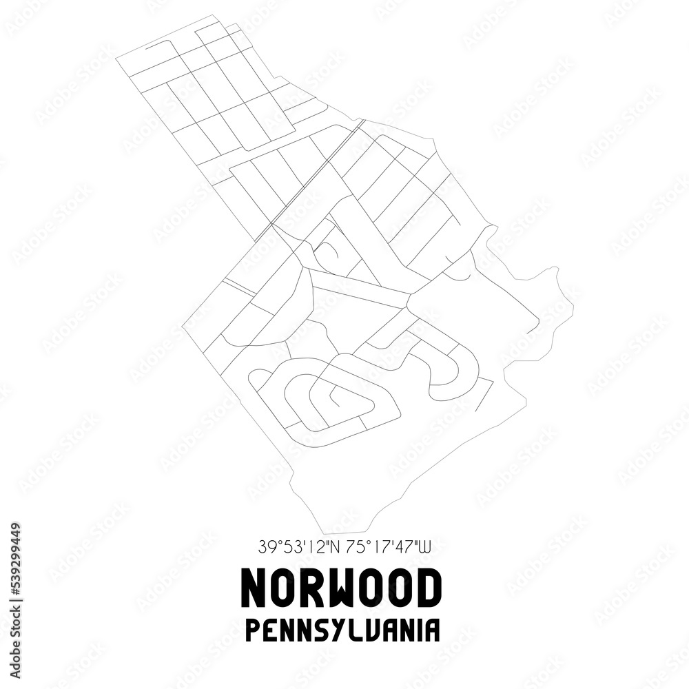 Norwood Pennsylvania. US street map with black and white lines. Stock