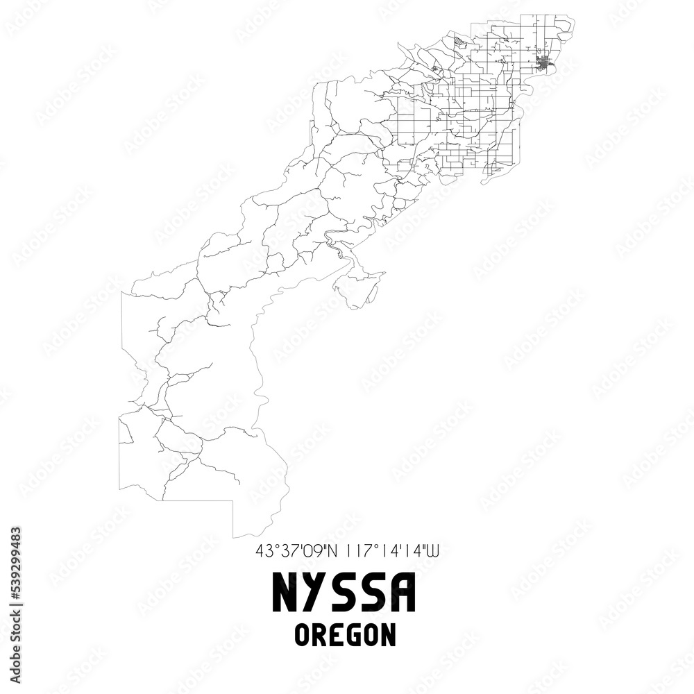 Nyssa Oregon. US street map with black and white lines.