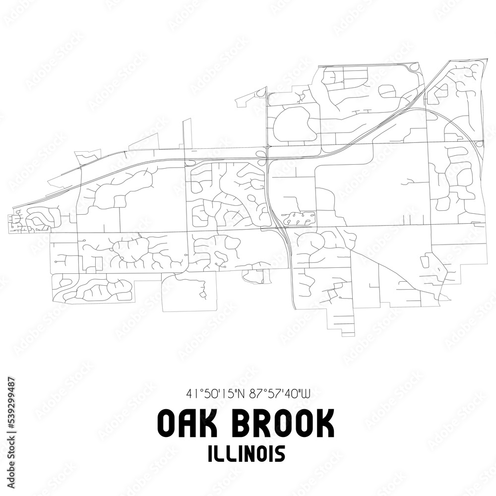 Oak Brook Illinois. US street map with black and white lines.