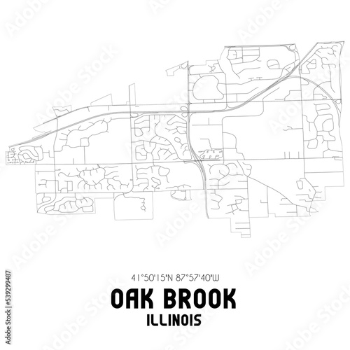 Oak Brook Illinois. US street map with black and white lines.