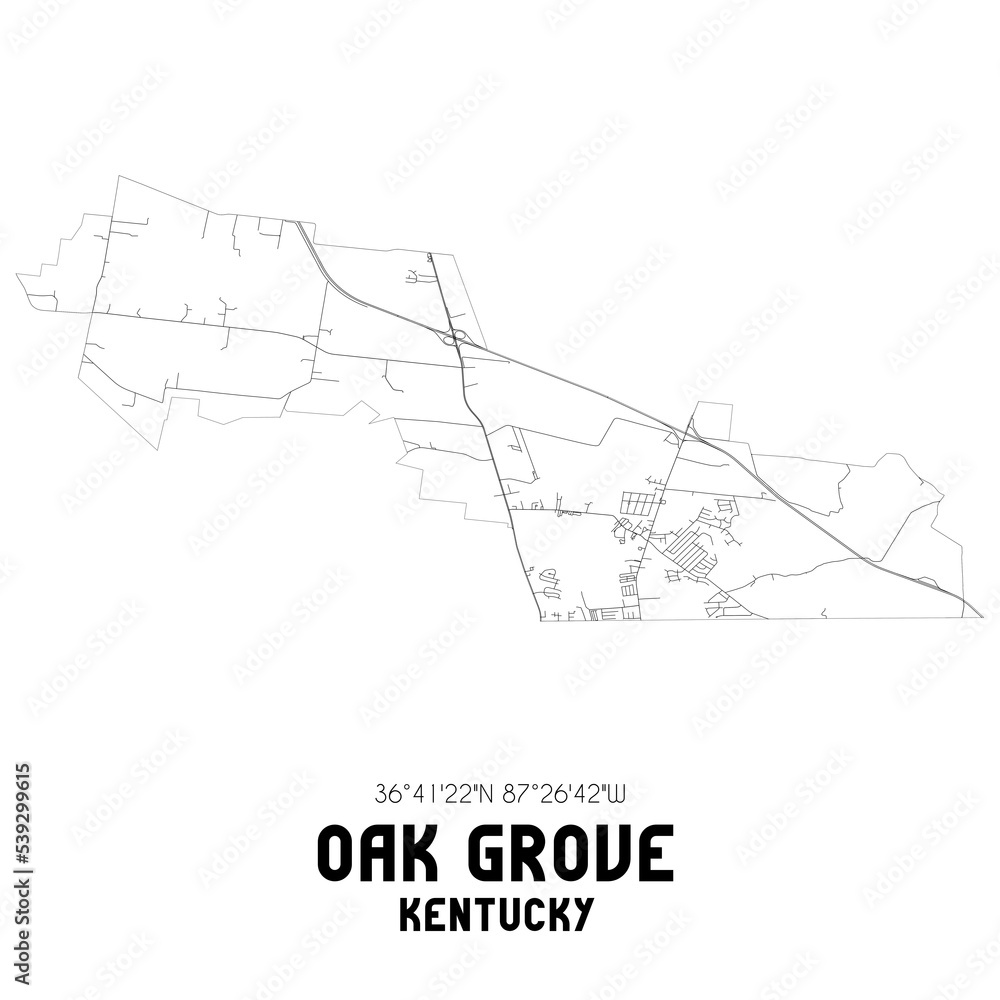 Oak Grove Kentucky. US street map with black and white lines.