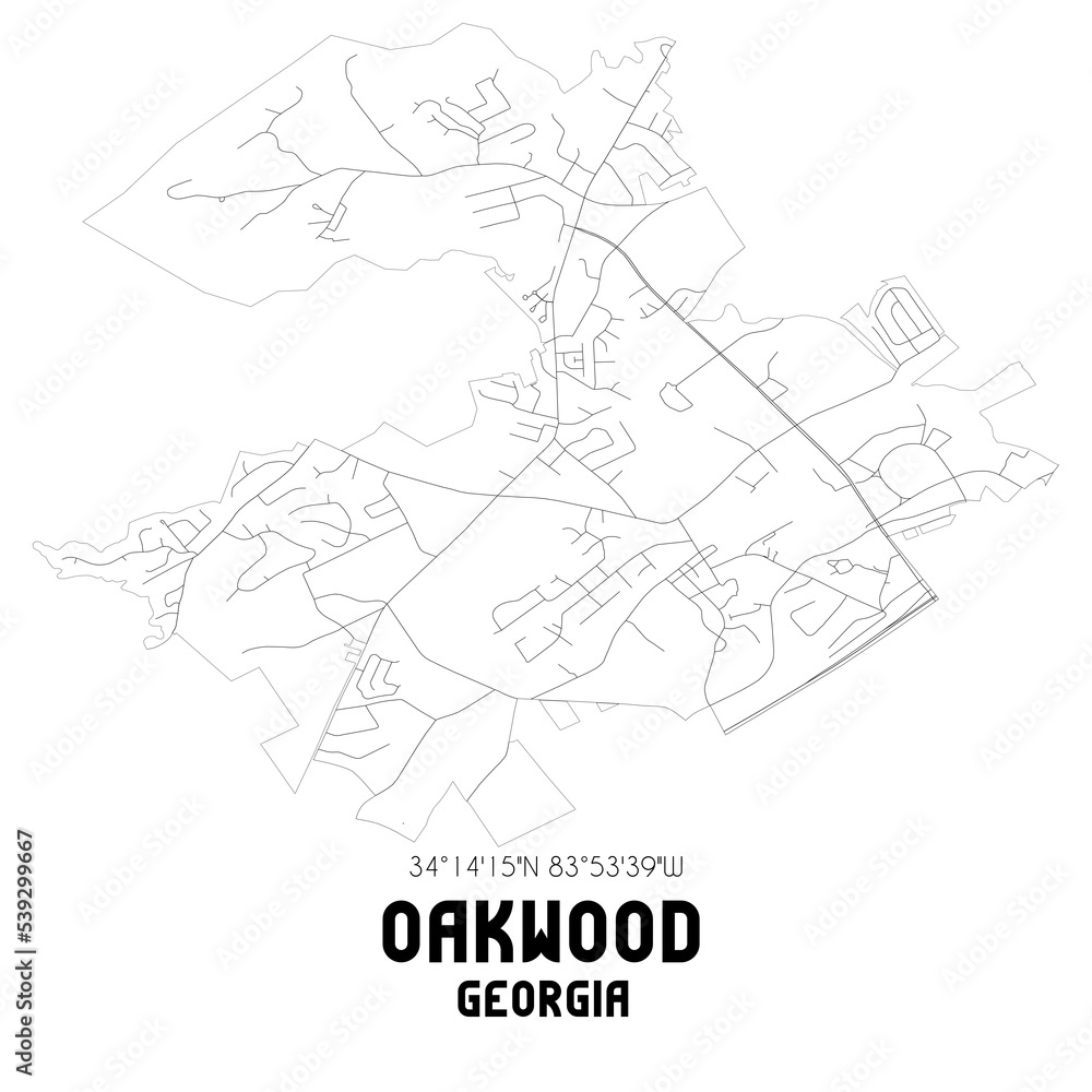 Oakwood Georgia. US street map with black and white lines.