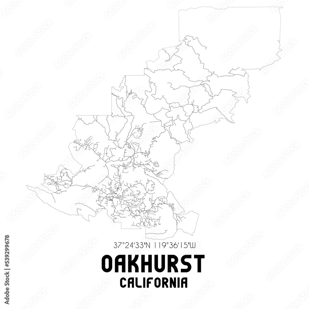 Oakhurst California. US street map with black and white lines.