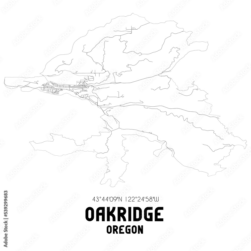 Oakridge Oregon. US street map with black and white lines.
