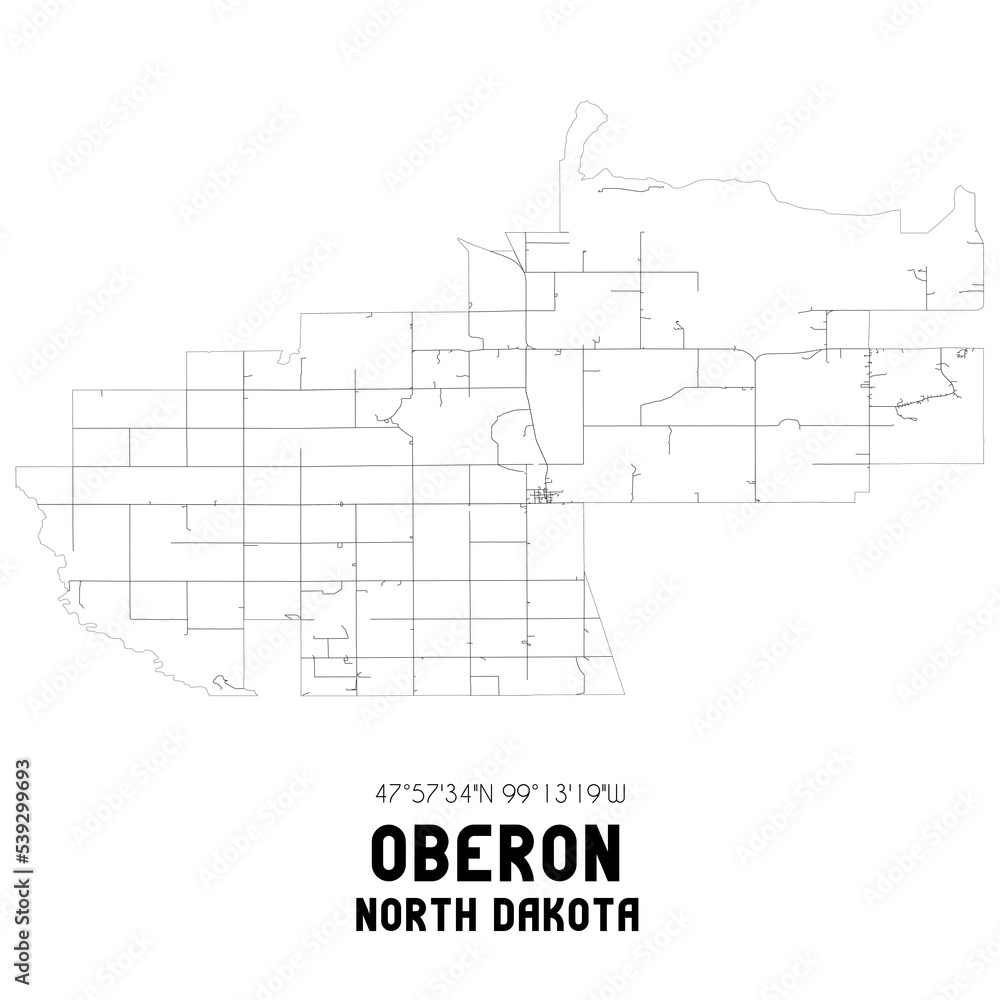 Oberon North Dakota. US street map with black and white lines. Oberon North Dakota. US street map with black and white lines.