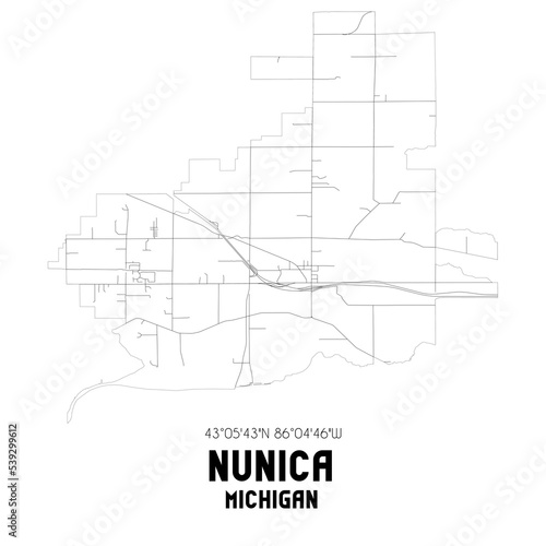 Nunica Michigan. US street map with black and white lines.