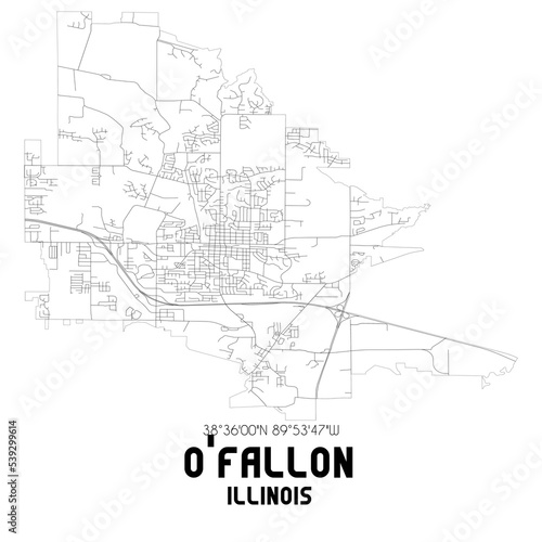 O'Fallon Illinois. US street map with black and white lines.
