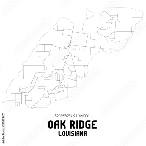 Oak Ridge Louisiana. US street map with black and white lines.