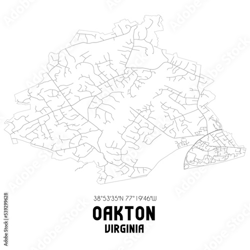 Oakton Virginia. US street map with black and white lines.