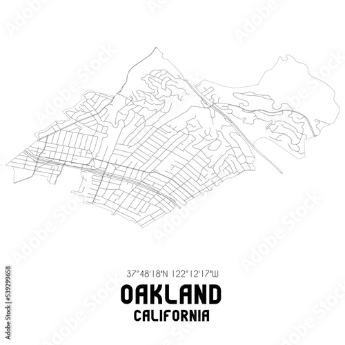 Oakland California. US street map with black and white lines.