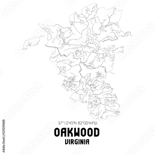 Oakwood Virginia. US street map with black and white lines.
