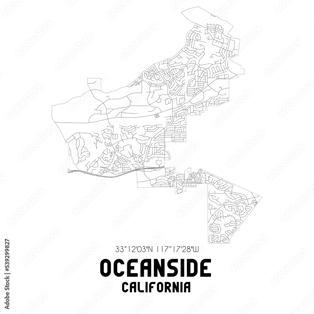 Oceanside California. US street map with black and white lines. Oceanside California. US street map with black and white lines.