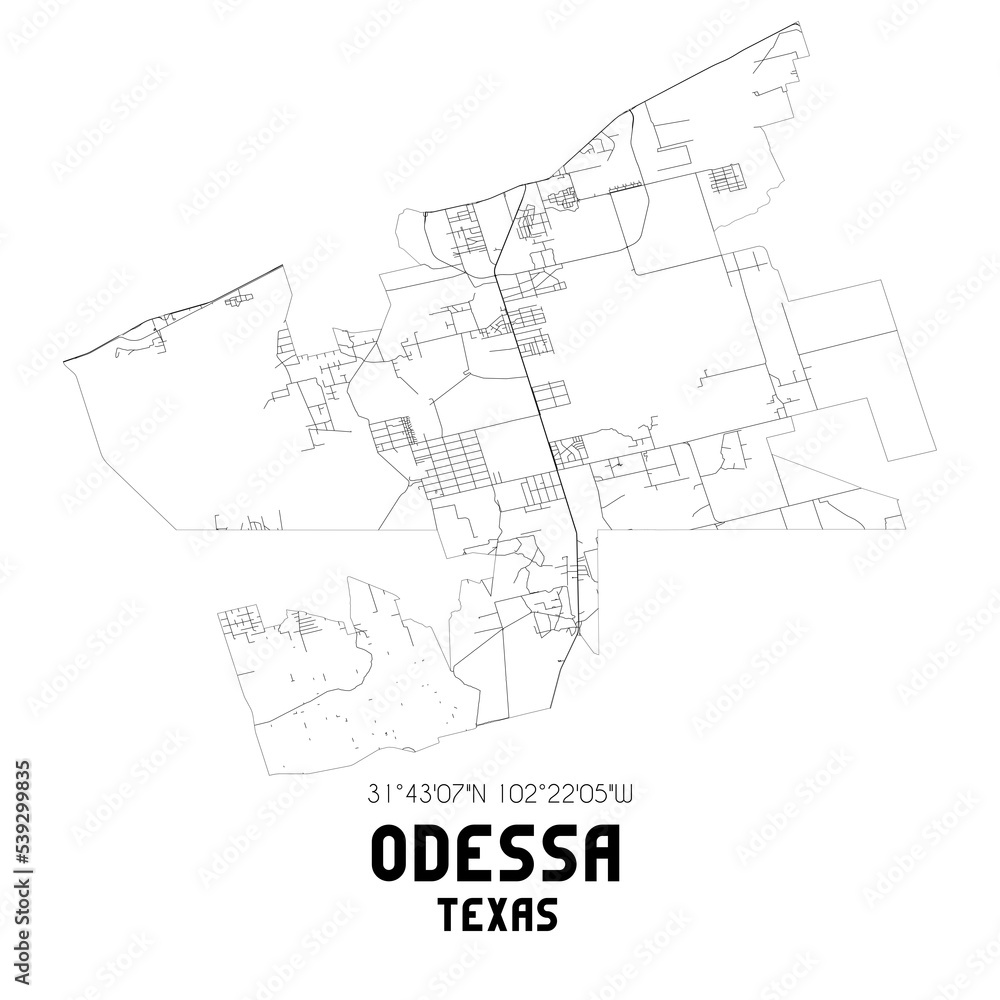 Odessa Texas. US street map with black and white lines.