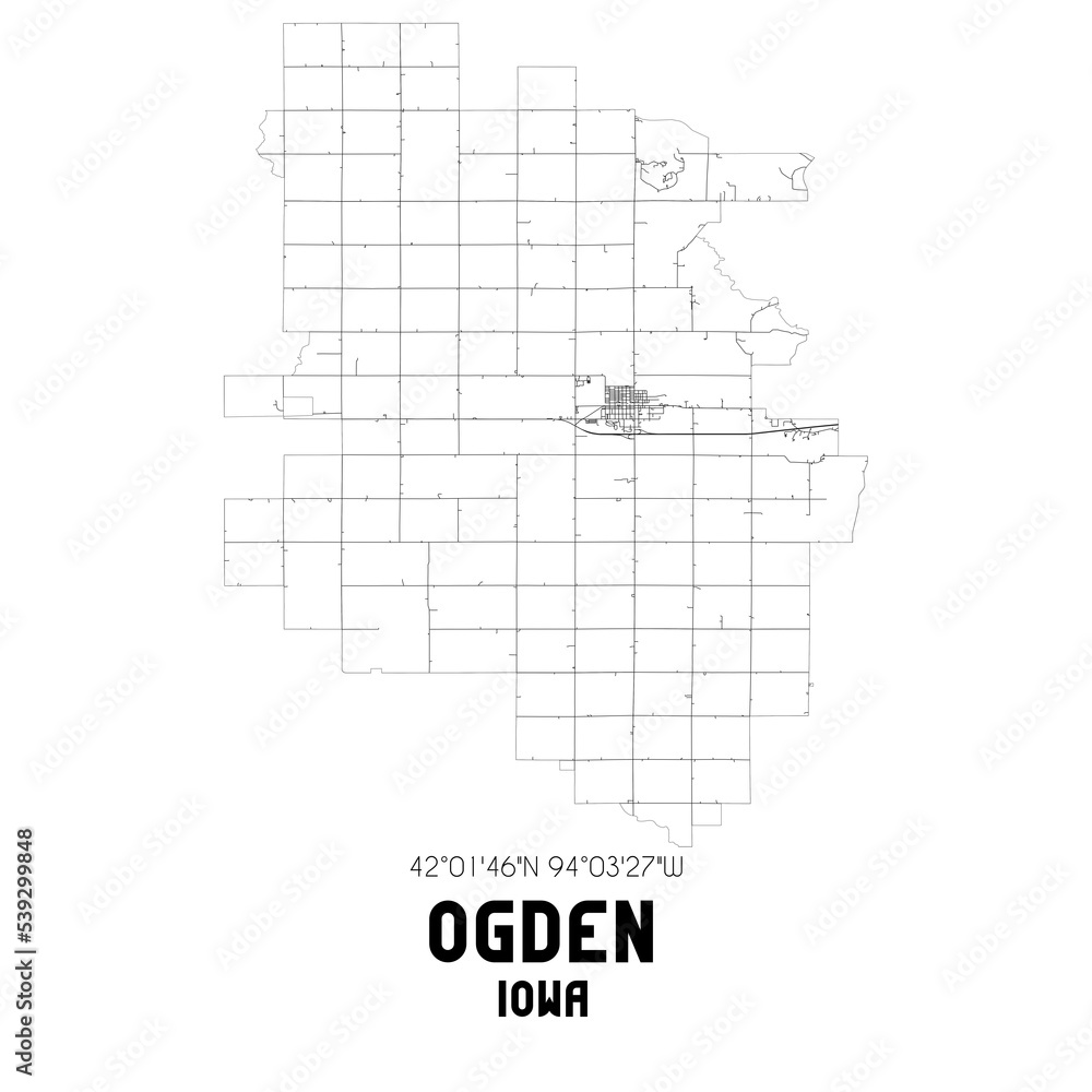 Ogden Iowa. US street map with black and white lines. Ogden Iowa. US street map with black and white lines.