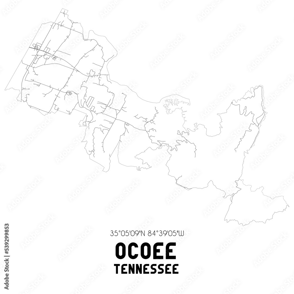 Ocoee Tennessee. US street map with black and white lines. Ocoee Tennessee. US street map with black and white lines.