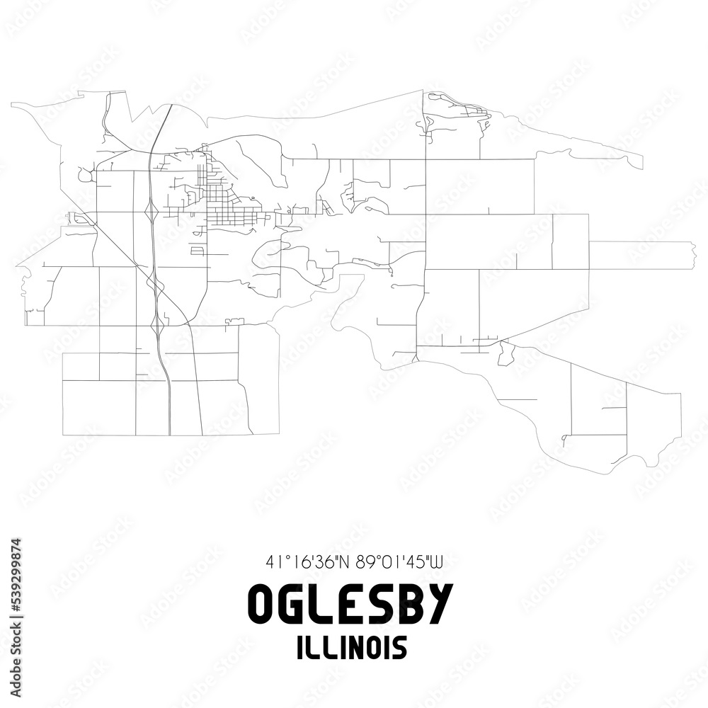 Oglesby Illinois. US street map with black and white lines.