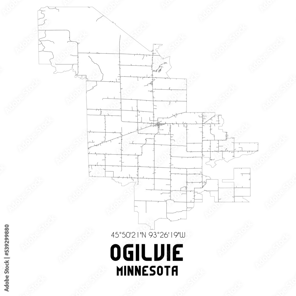 Ogilvie Minnesota. US street map with black and white lines.