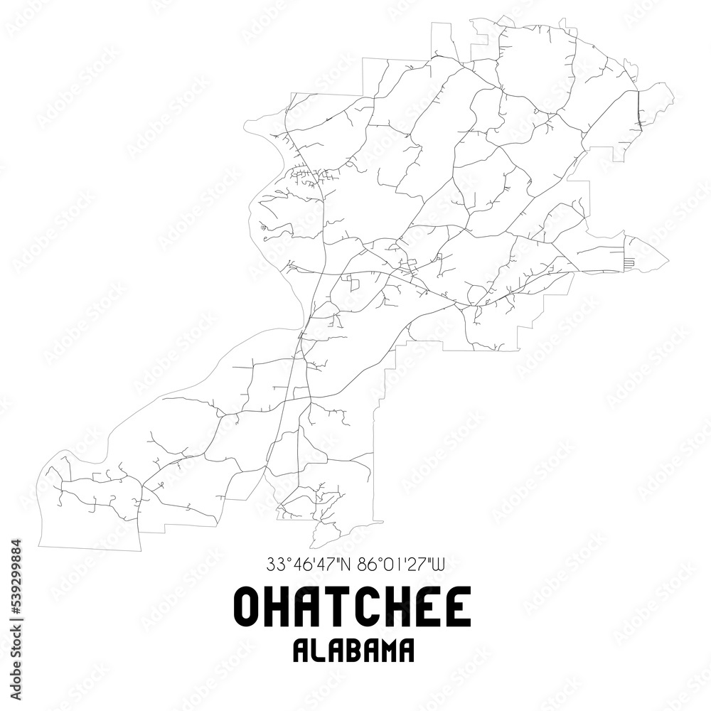 Ohatchee Alabama. US street map with black and white lines.
