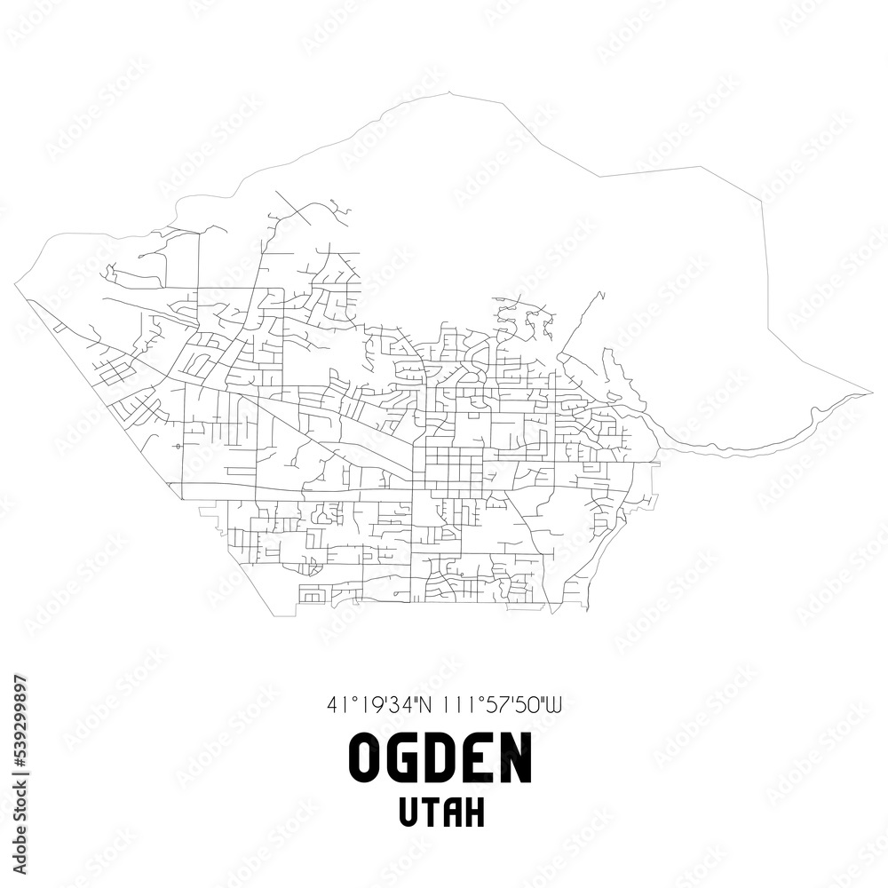 Ogden Utah. US street map with black and white lines.