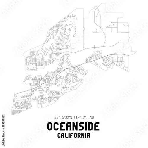 Oceanside California. US street map with black and white lines.