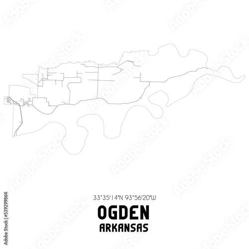 Ogden Arkansas. US street map with black and white lines.