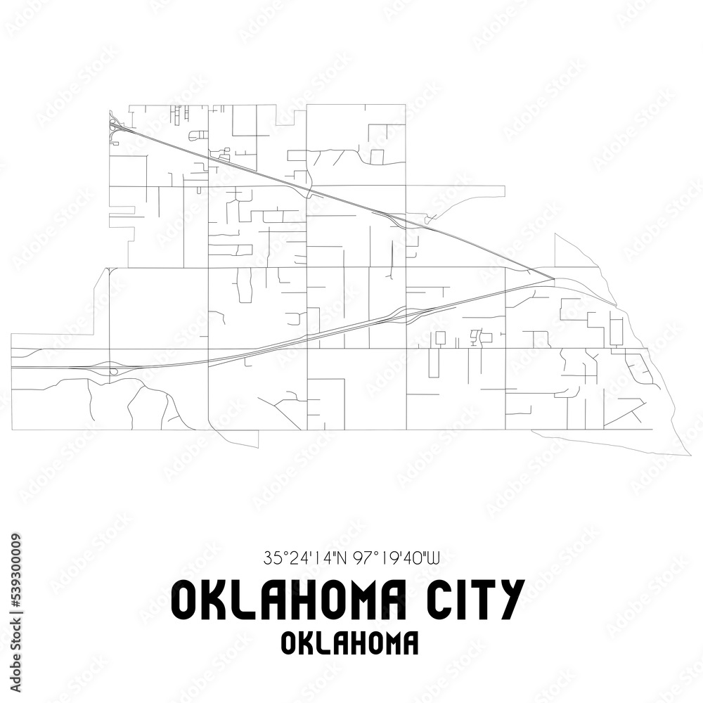 Oklahoma City Oklahoma. US street map with black and white lines.