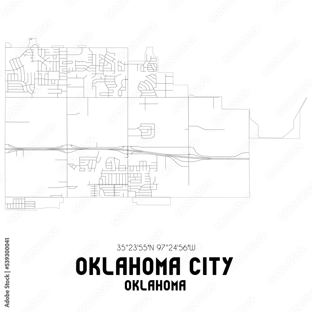 Oklahoma City Oklahoma. US street map with black and white lines.