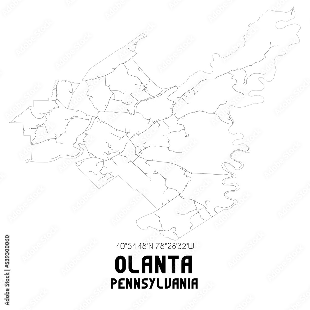 Olanta Pennsylvania. US street map with black and white lines.