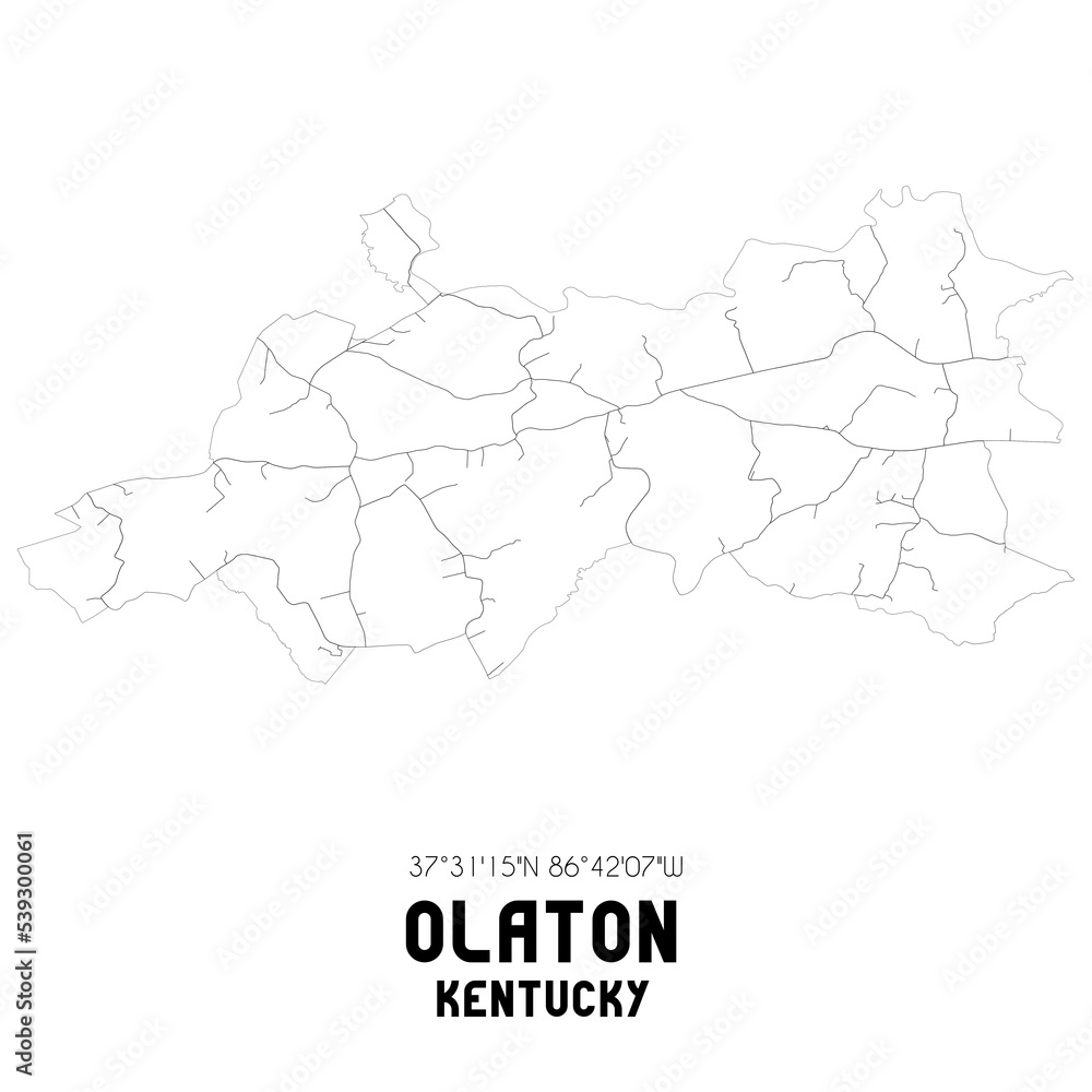 Olaton Kentucky. US street map with black and white lines.