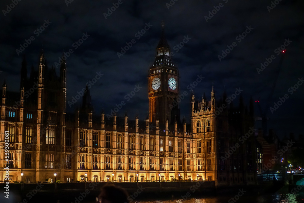 The famous Big Ben and the Parliament House illuminated at night in London