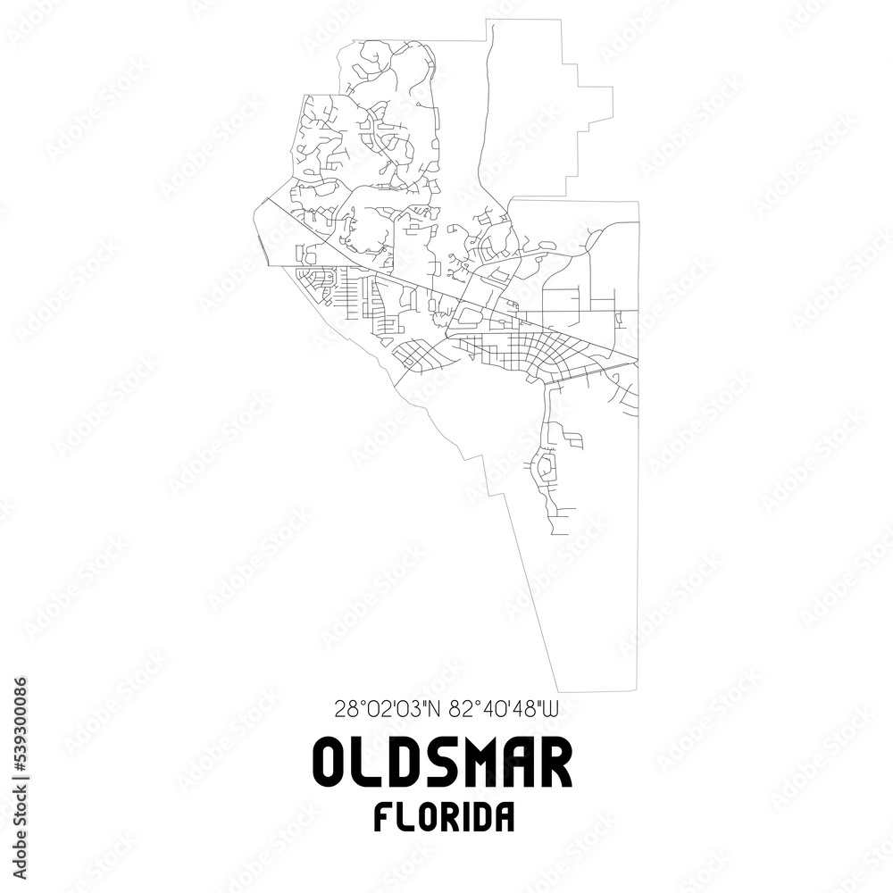 Oldsmar Florida. US street map with black and white lines.