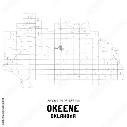 Okeene Oklahoma. US street map with black and white lines.
