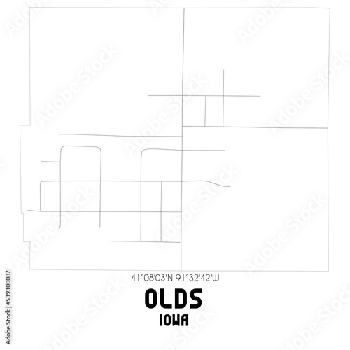 Olds Iowa. US street map with black and white lines.