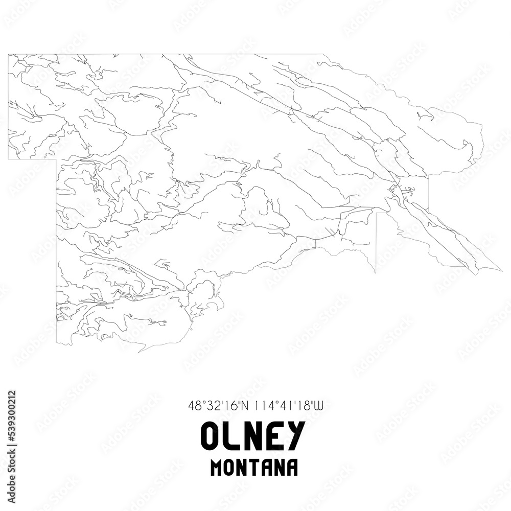 Olney Montana. US street map with black and white lines.