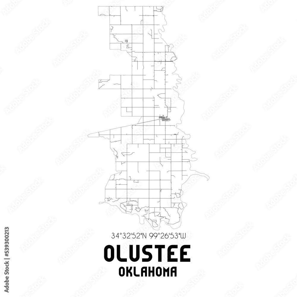 Olustee Oklahoma. US street map with black and white lines. Olustee Oklahoma. US street map with black and white lines.