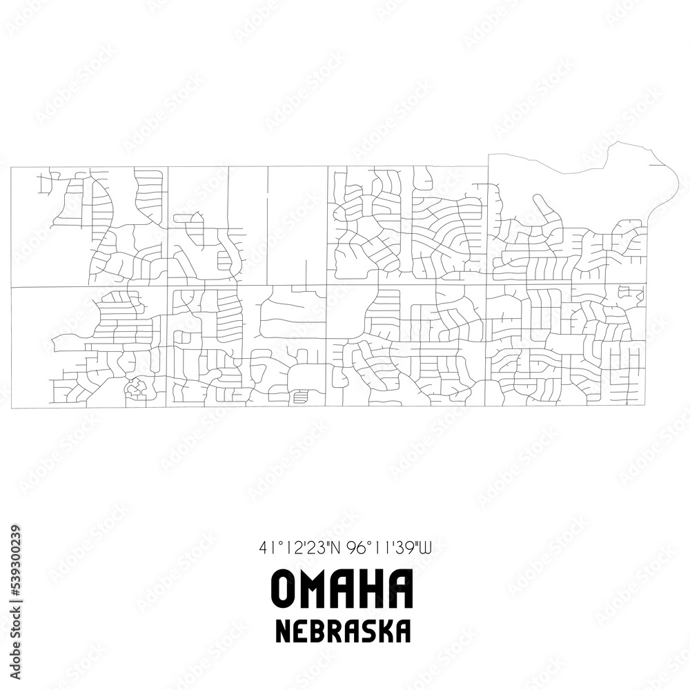 Obraz premium Omaha Nebraska. US street map with black and white lines.