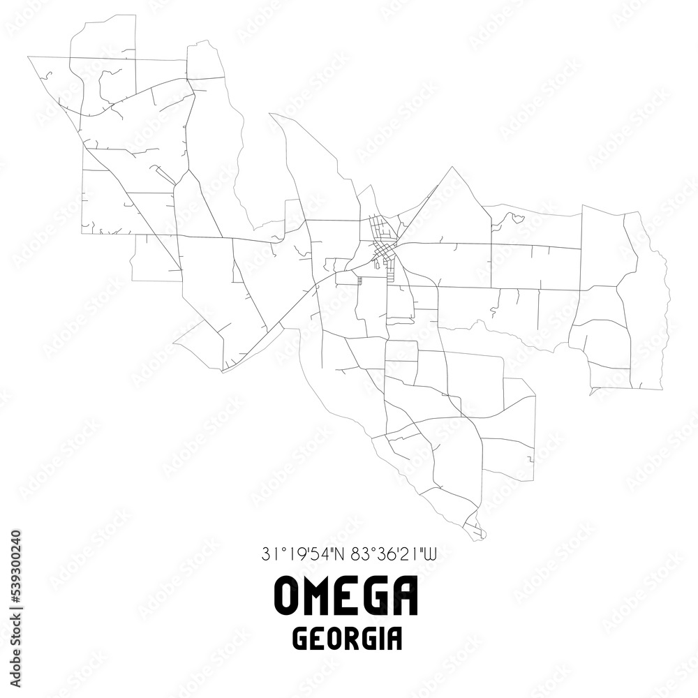 Omega US street map with black and white lines. Stock