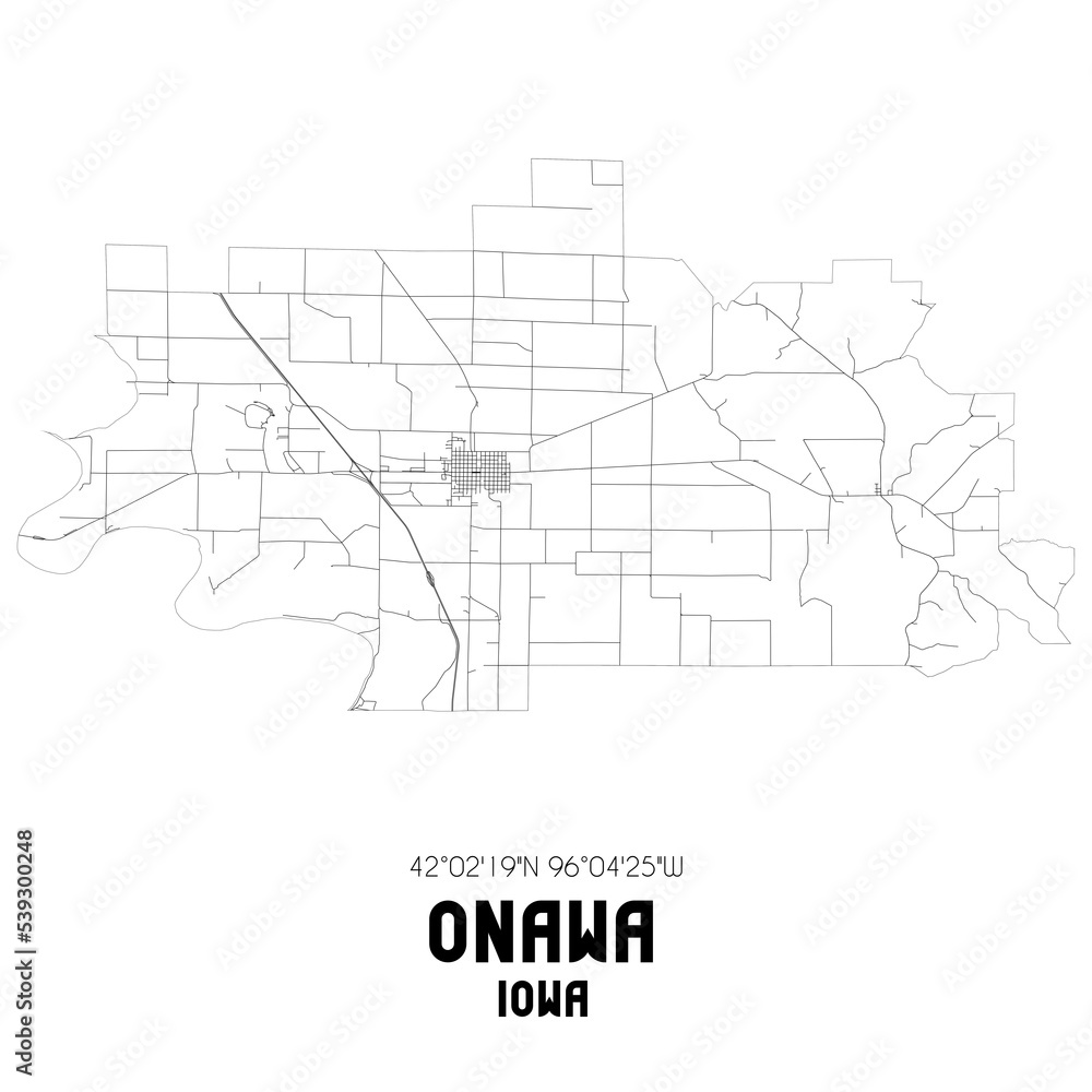 Onawa Iowa. US street map with black and white lines.