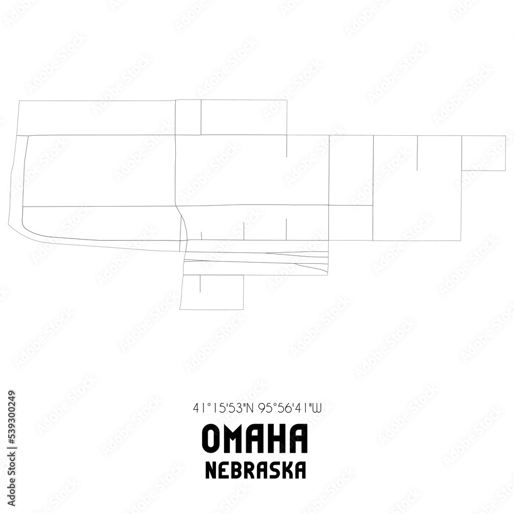 Omaha Nebraska. US street map with black and white lines.