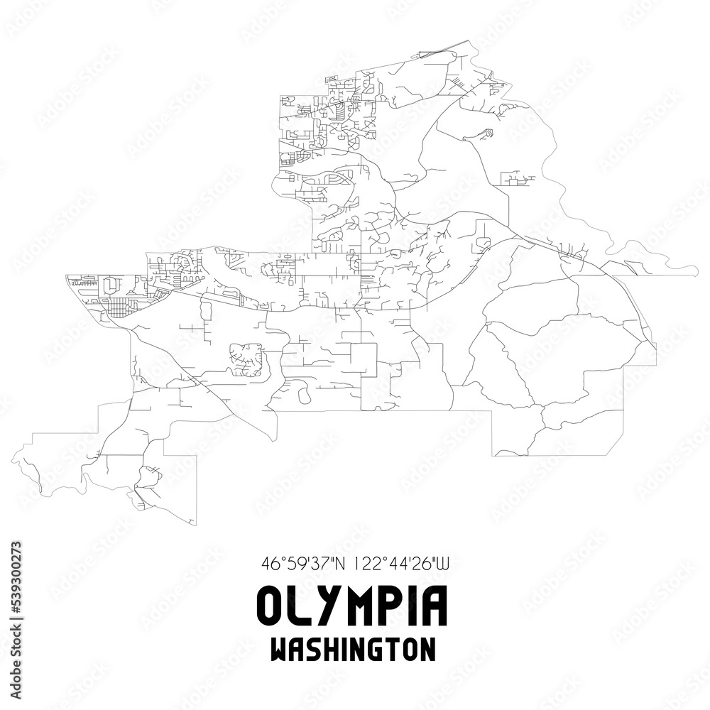 Olympia Washington. US street map with black and white lines.