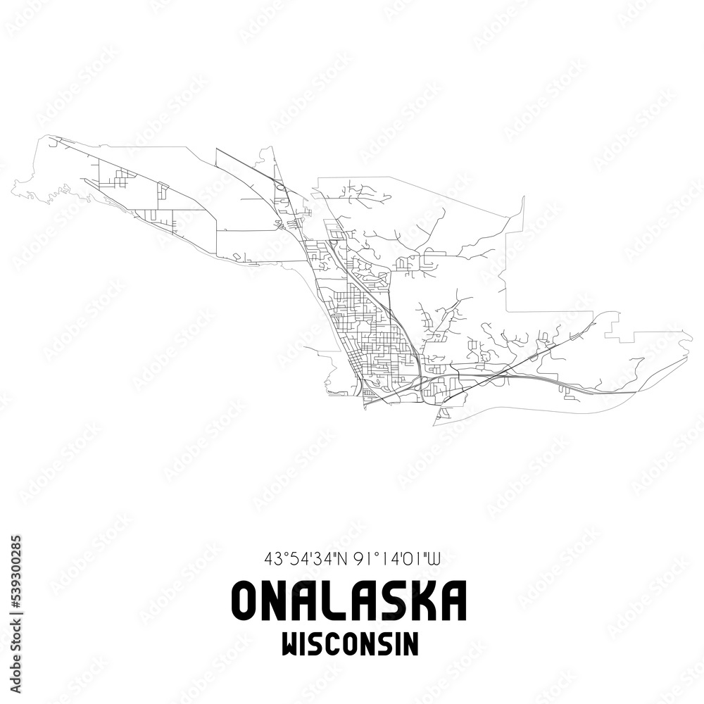 Onalaska Wisconsin. US street map with black and white lines.